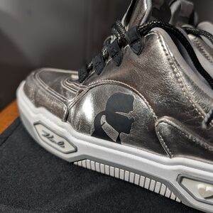 Karl Lagerfeld Metallic Metallic and Black High-Top Sneakers